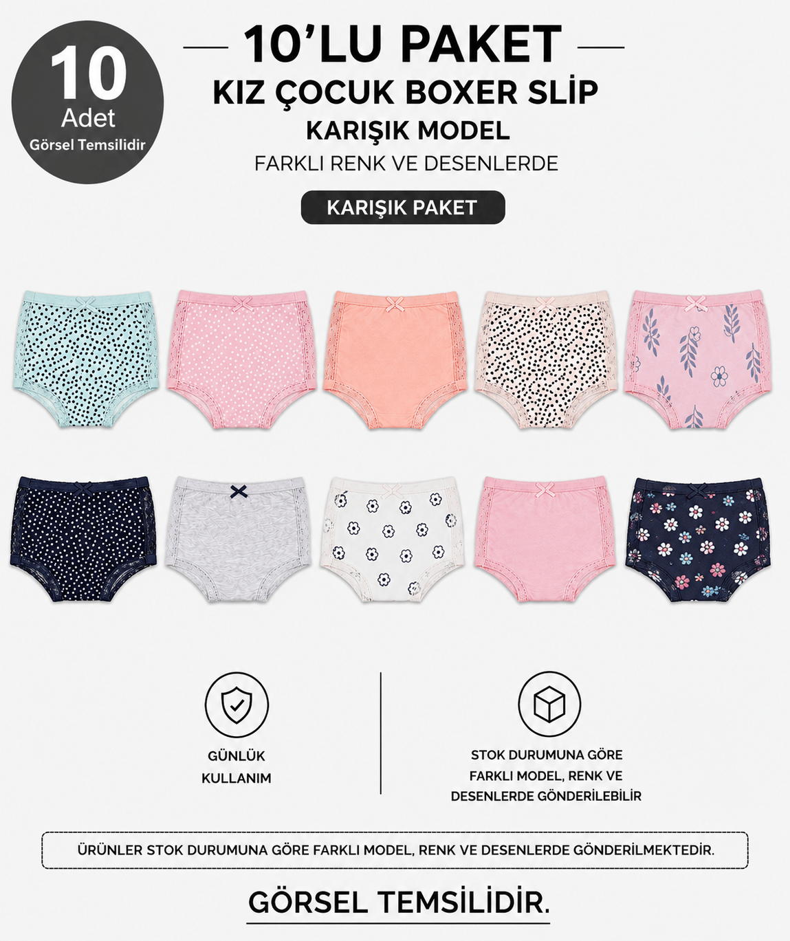 Kız Çocuk Slip Boxer 10'lu