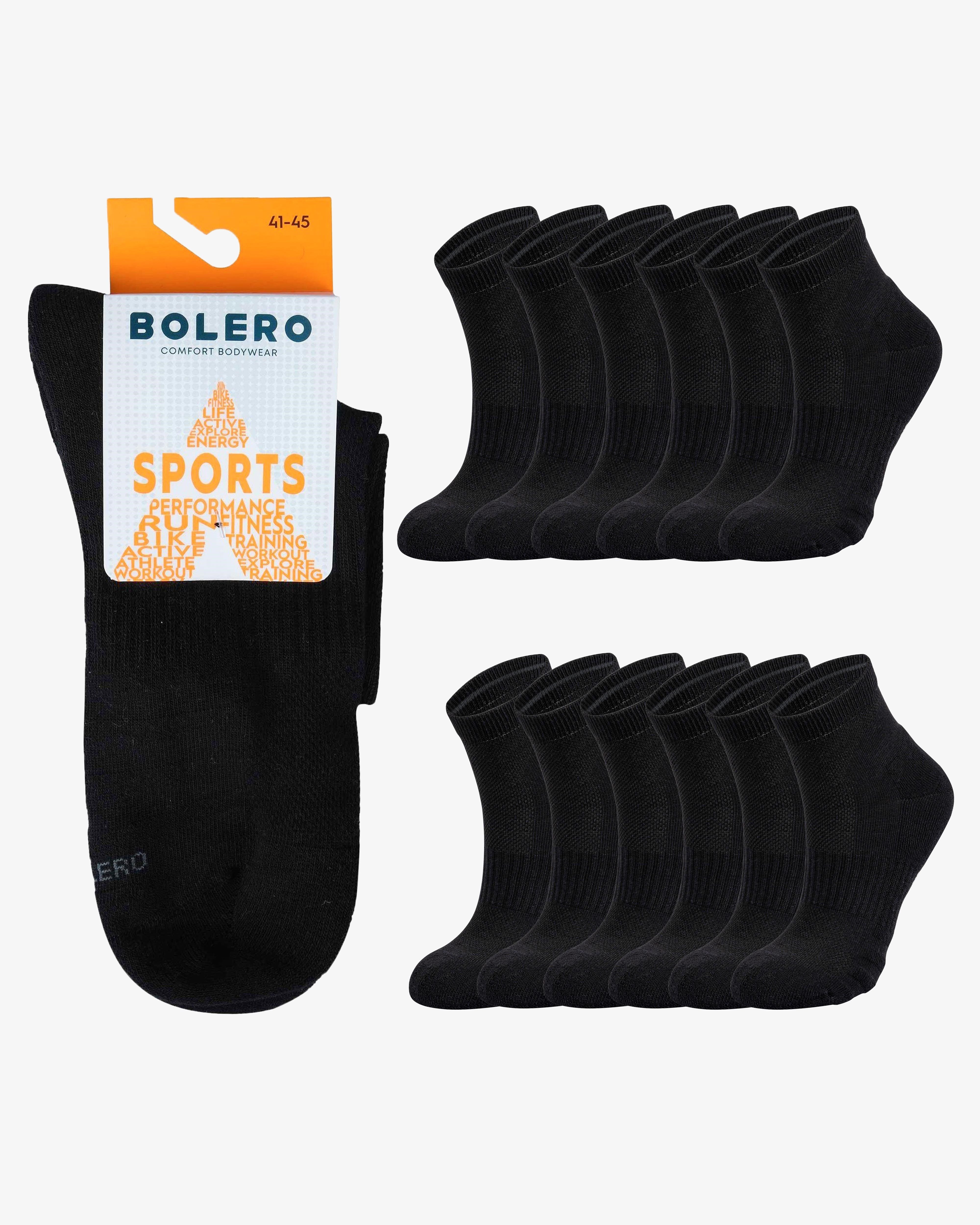 Unisex Dikişsiz Taban Havlu 12'li Kısa Spor Çorap Siyah