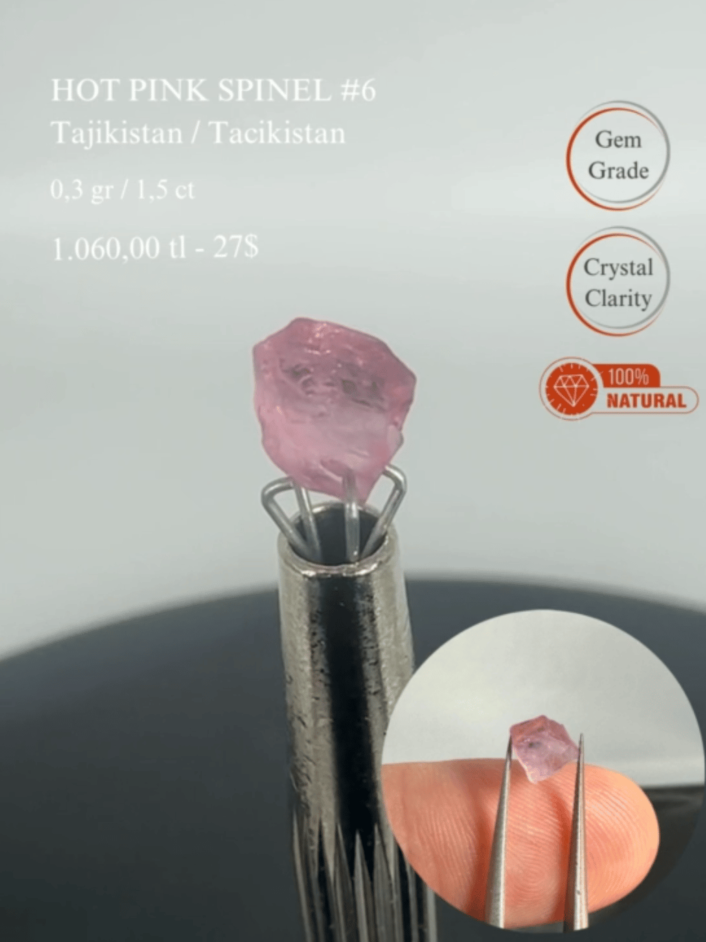 PEMBE KRİSTAL SPİNEL 0,3 GR.