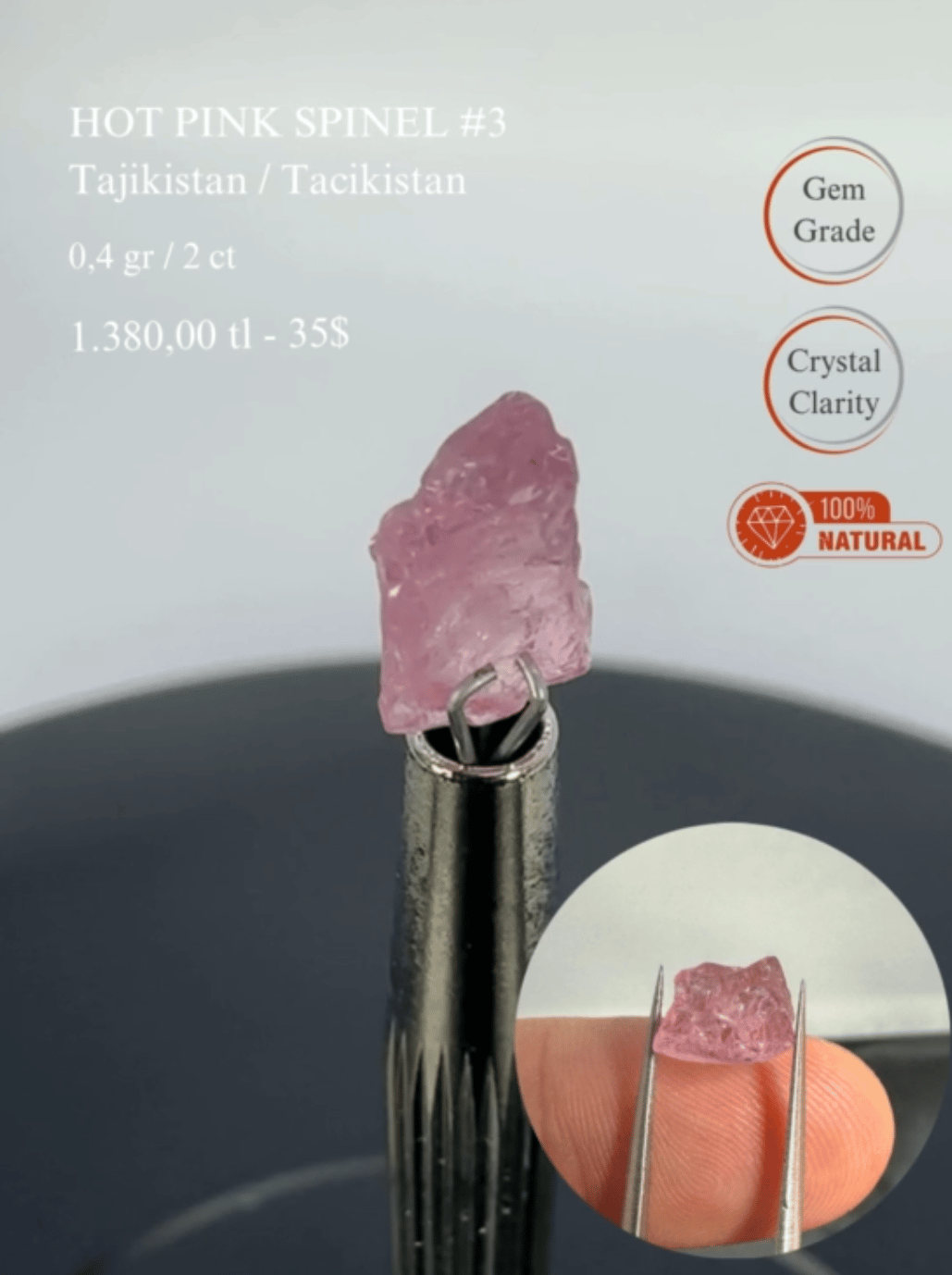 PEMBE KRİSTAL SPİNEL 0,4 GR.