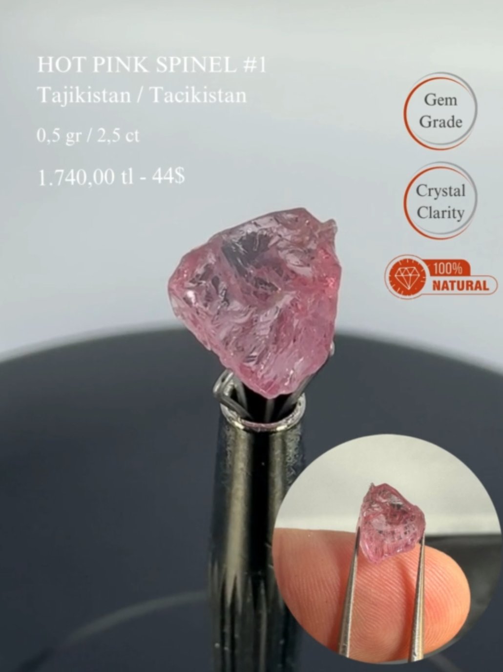 PEMBE KRİSTAL SPİNEL 0,5 GR.