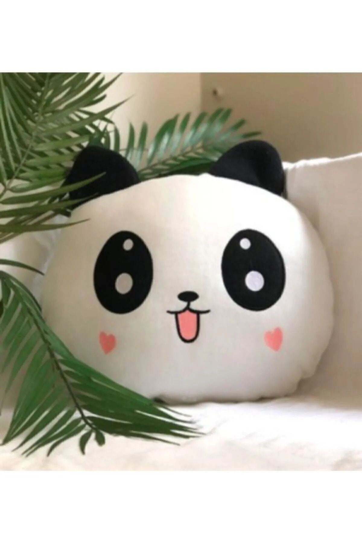 Panda Figürlü Kalp Yanaklı Sevimli PELUS Yastık Minnoş Yavru Panda Dizaynlı Dekoratif Yastık