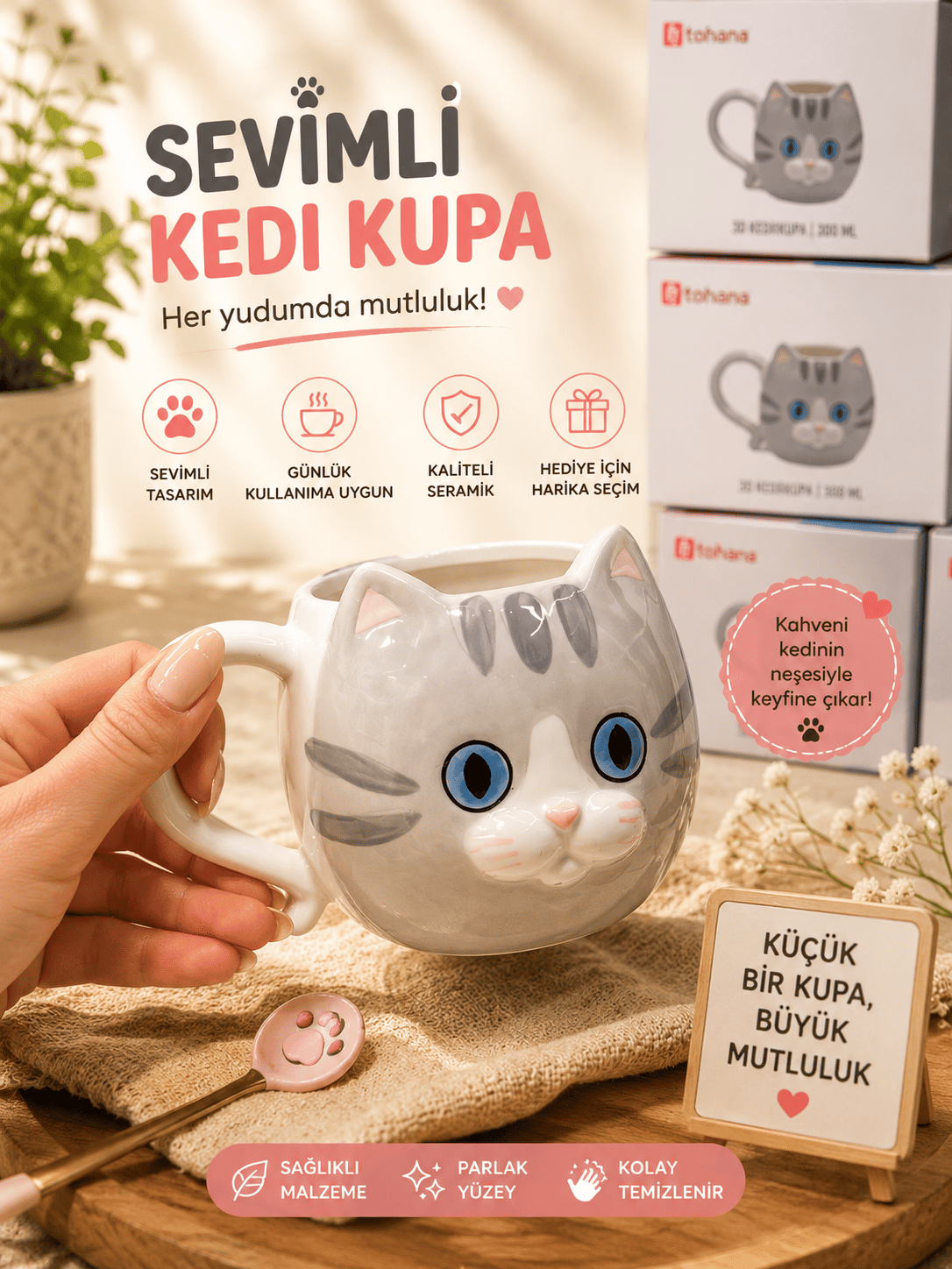 3D KEDİ FİGÜRLÜ KUPA THN-24512