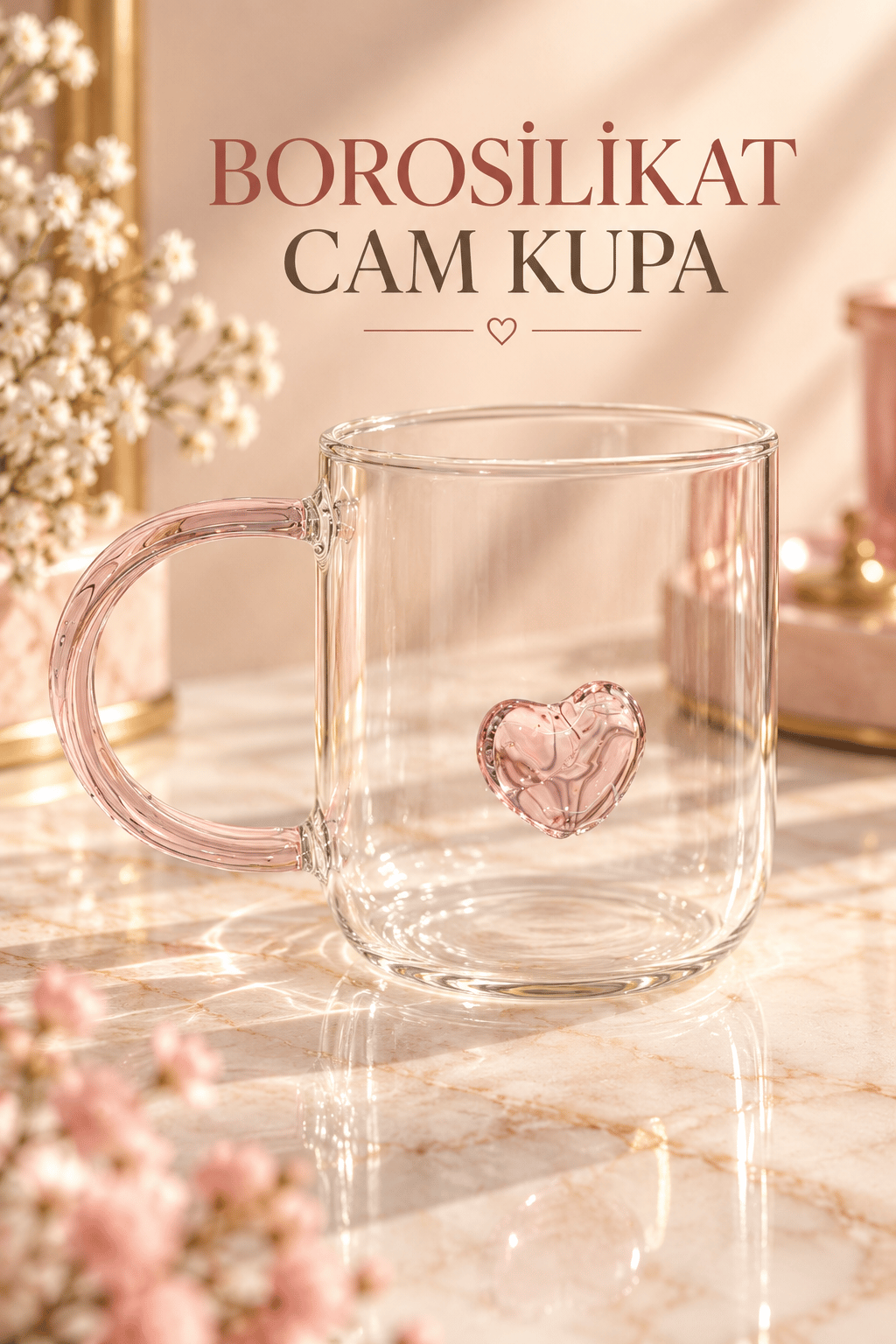 PEMBE KULPLU KALPLİ CAM BARDAK
