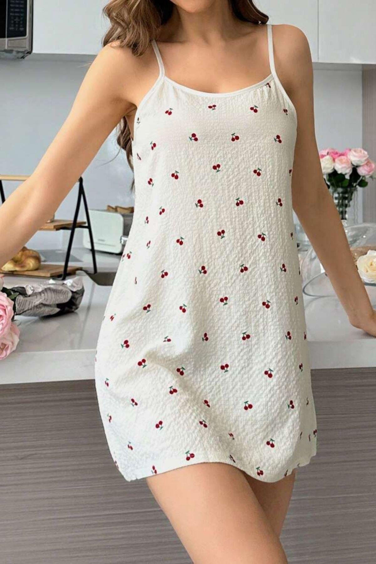 Bella Notte Beyaz Rüya Kirazları Mini Gecelik 15730