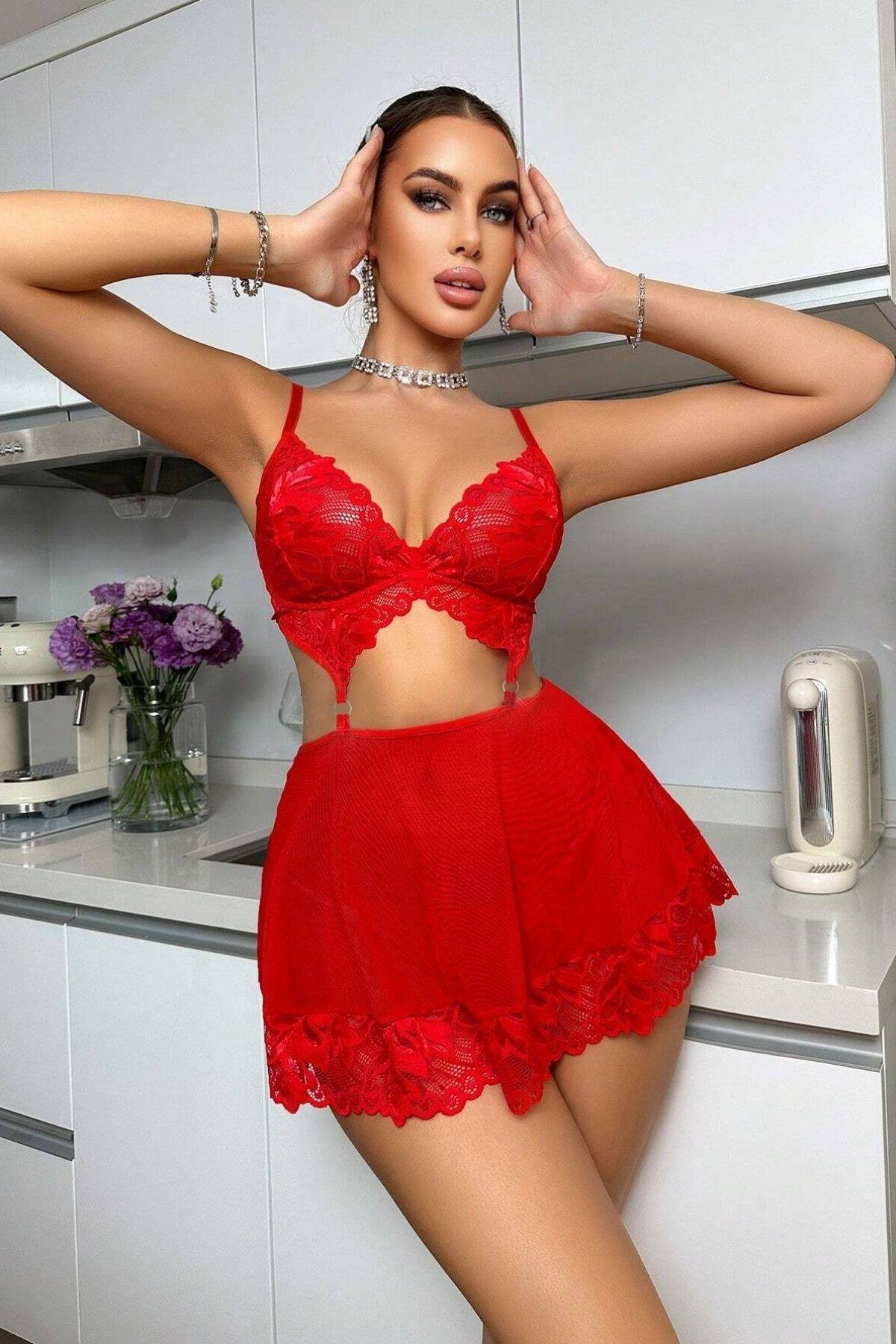 Bella Notte Kırmızı  Valentines Tasarım Gecelik 18511