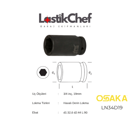 Osaka 19 mm 3/4 Derin Lokma 
