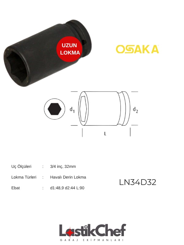 Osaka 32 mm 3/4 Derin Lokma