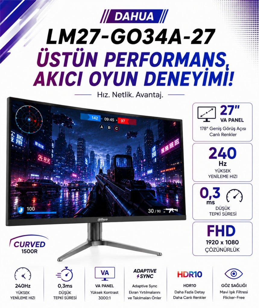 LM27-GO34A 27″ 240Hz 0.03ms 2K QD-OLED HDR400 QHD Gaming (Oyuncu) Monitör