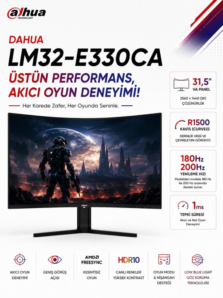 LM32-E330CA 32″ 200Hz 1ms 2K VA Curved Gaming (Oyuncu) Monitör