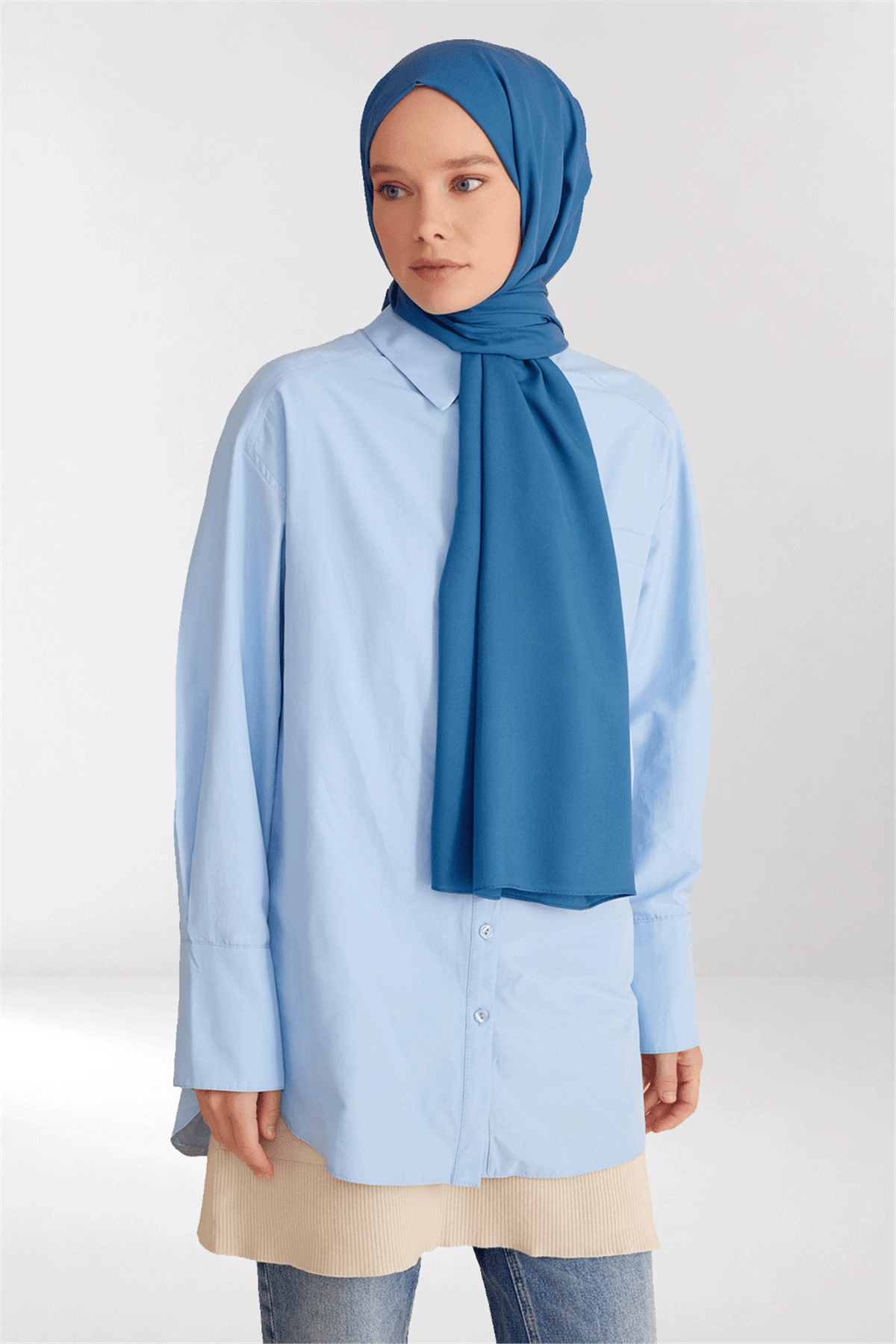 Belli Fresh Düz Desen Saks Viscon Şal - 246973