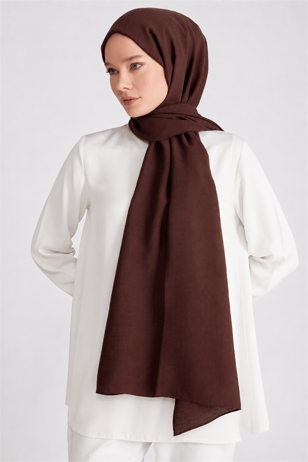 Belli Fresh Düz Tensel Acı Kahve Coral Şal - 6294