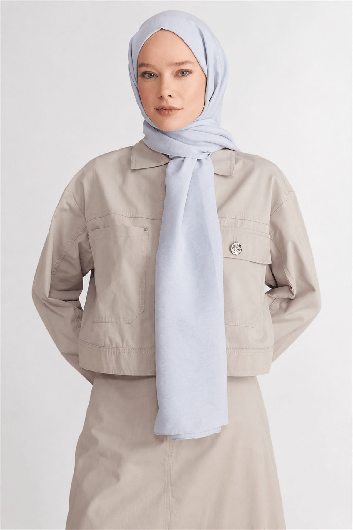 Belli Fresh Düz Tensel Gümüş Coral Şal - 6301