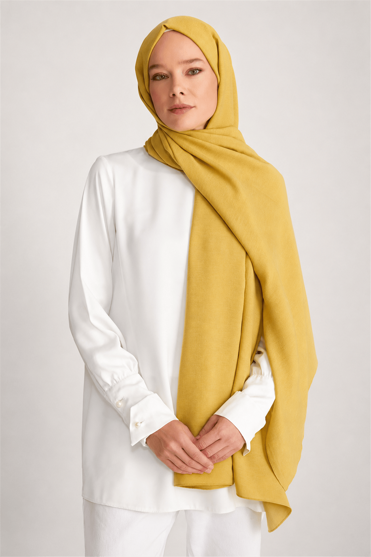 Belli Fresh Düz Tensel Hardal Coral Şal - 6296