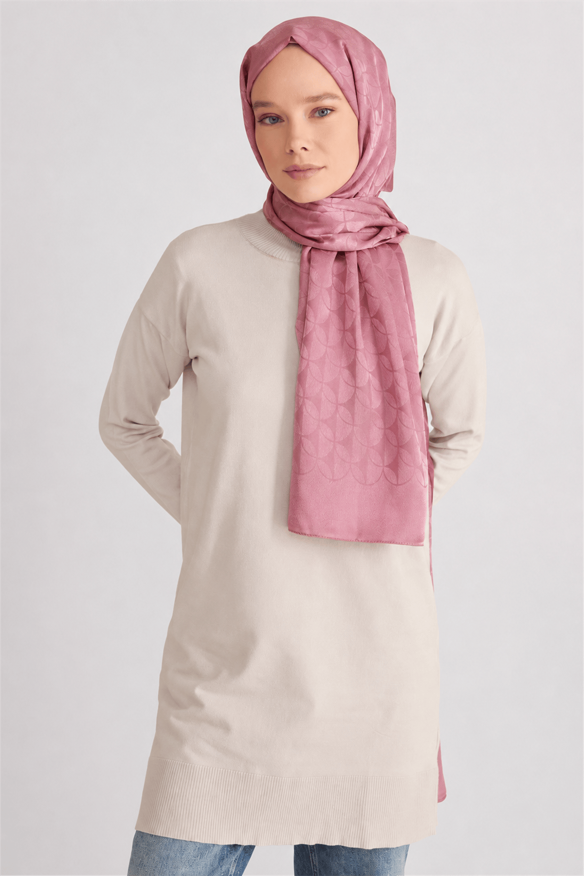 Belli Fresh Geometrik Desen Açık Pembe Jakarlı Şal 1 - 249077
