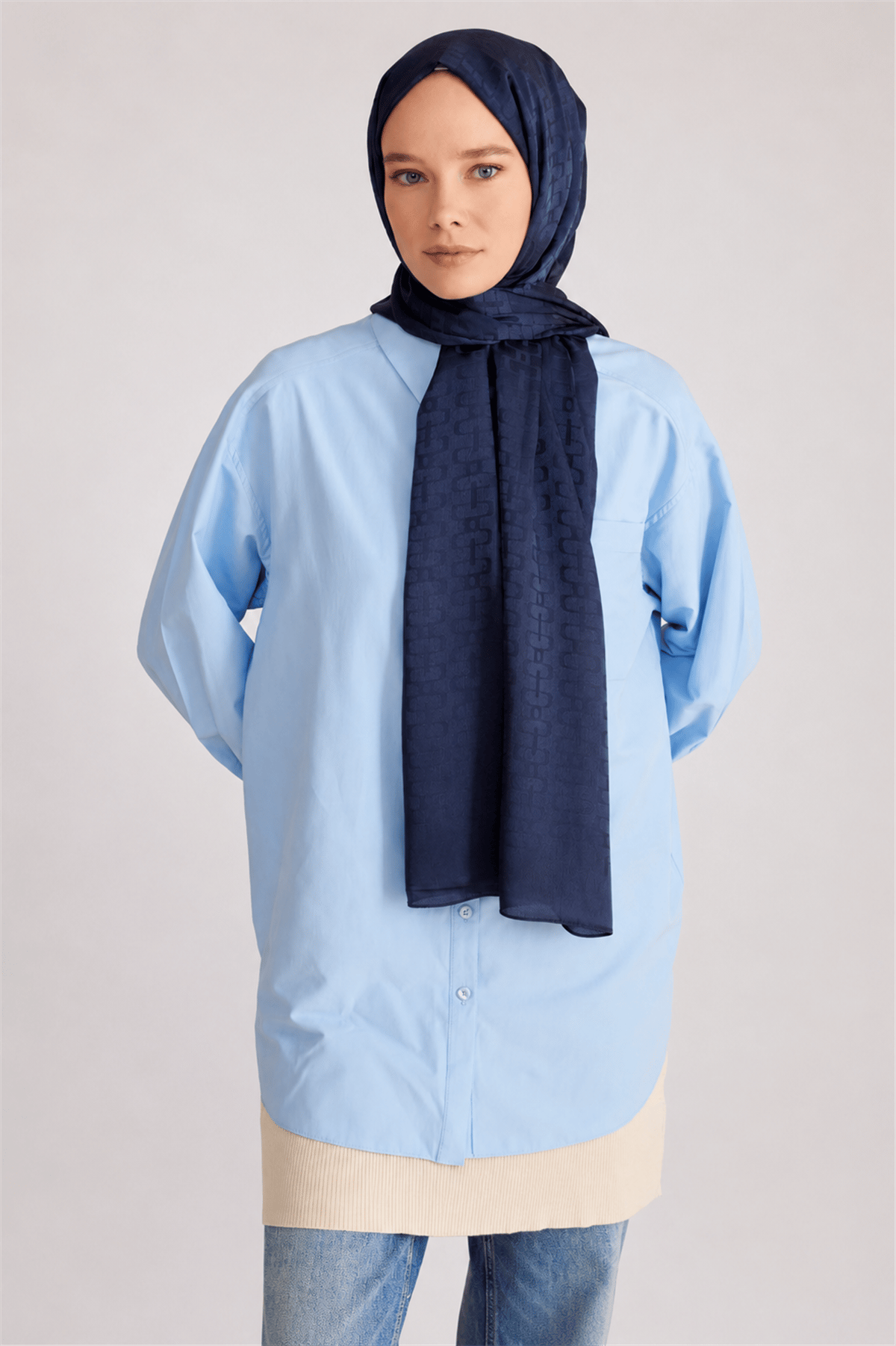 Belli Fresh Geometrik Desen Lacivert Jakarlı Şal 2 - 242107