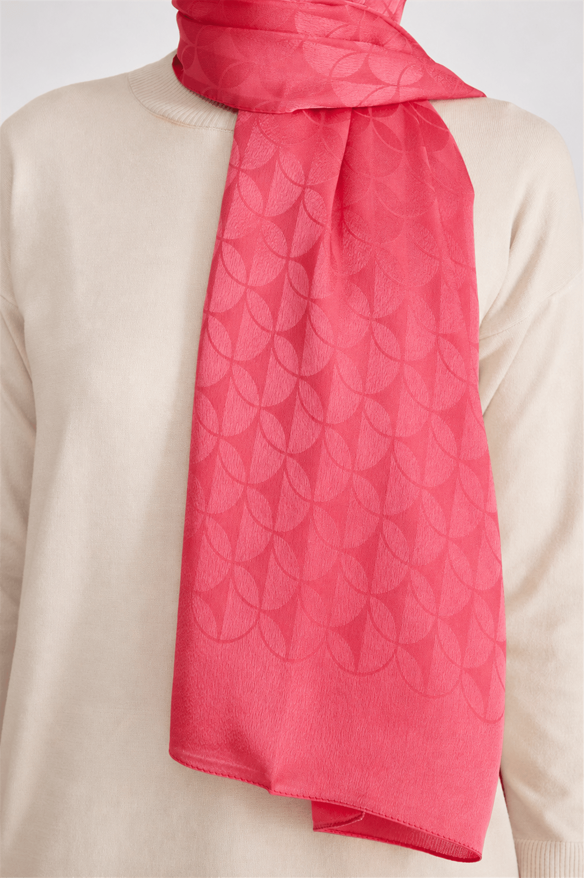 Belli Fresh Geometrik Desen Pembe Jakarlı Şal 1 - 249075