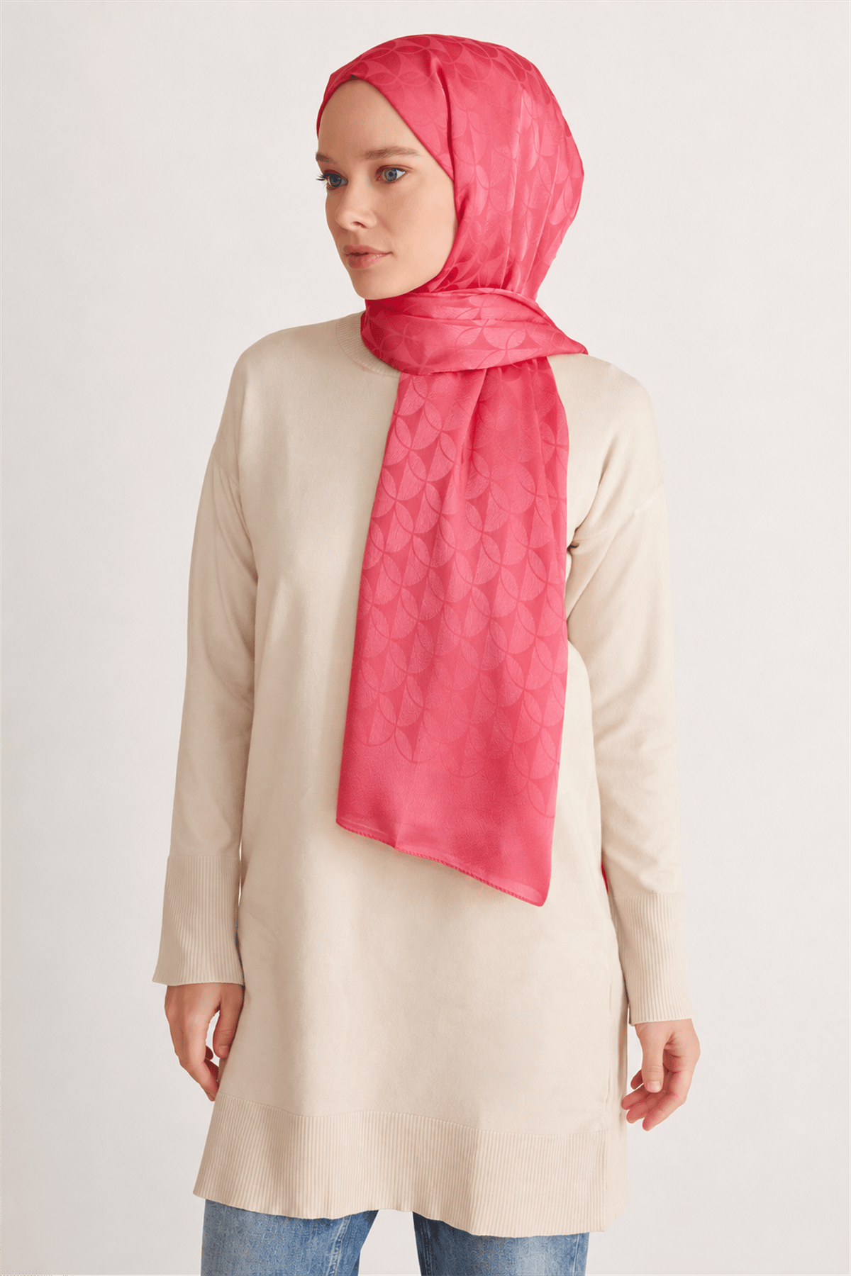 Belli Fresh Geometrik Desen Pembe Jakarlı Şal 1 - 249075