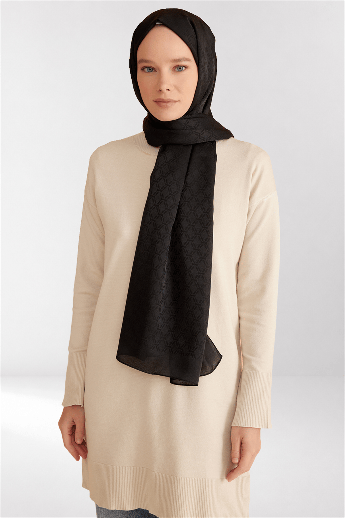 Belli Fresh Geometrik Desen Siyah Jakarlı Şal 3 - 247779