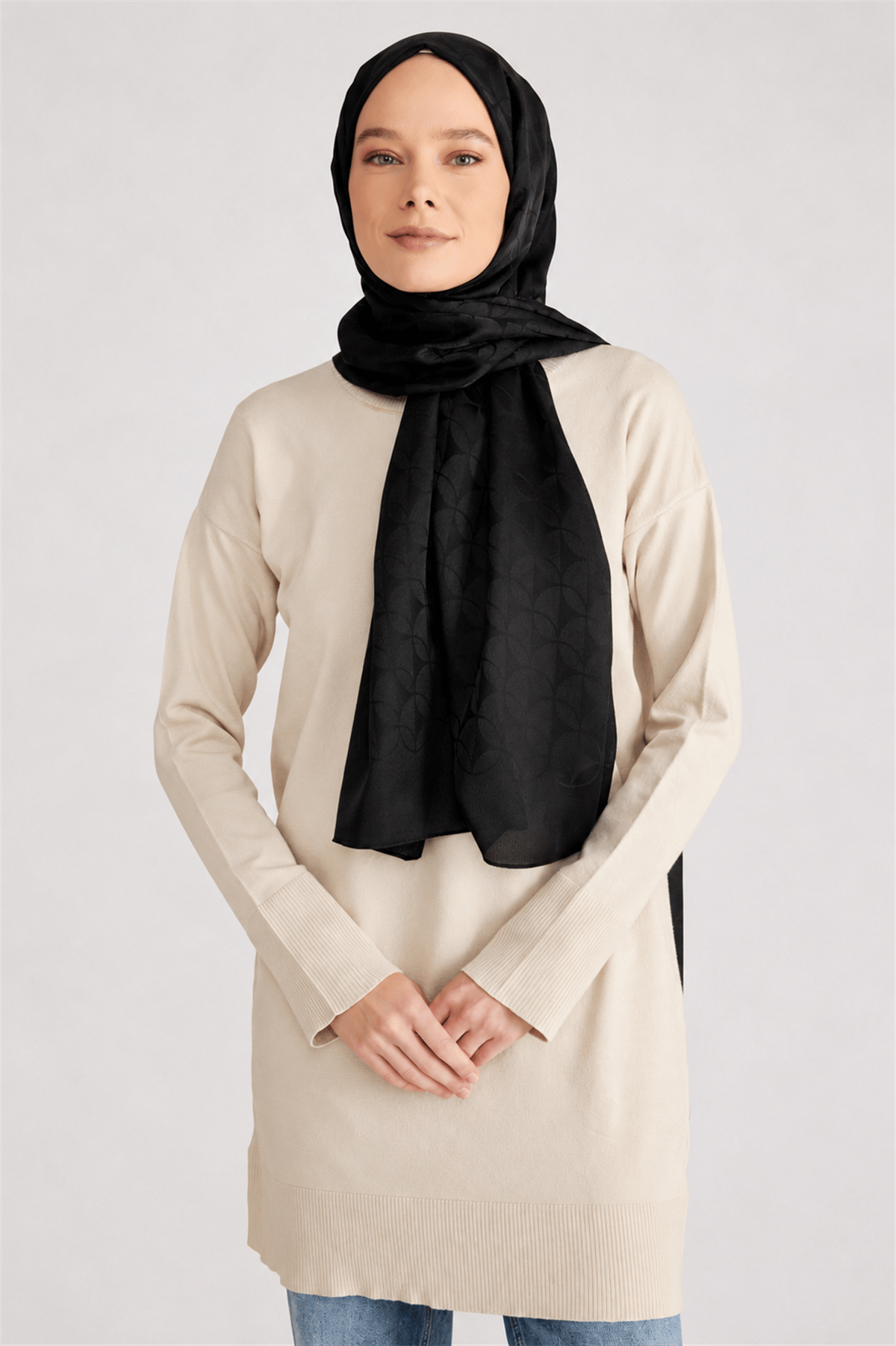 Belli Fresh Geometrik Desen Siyah Jakarlı Şal 1 - 247779