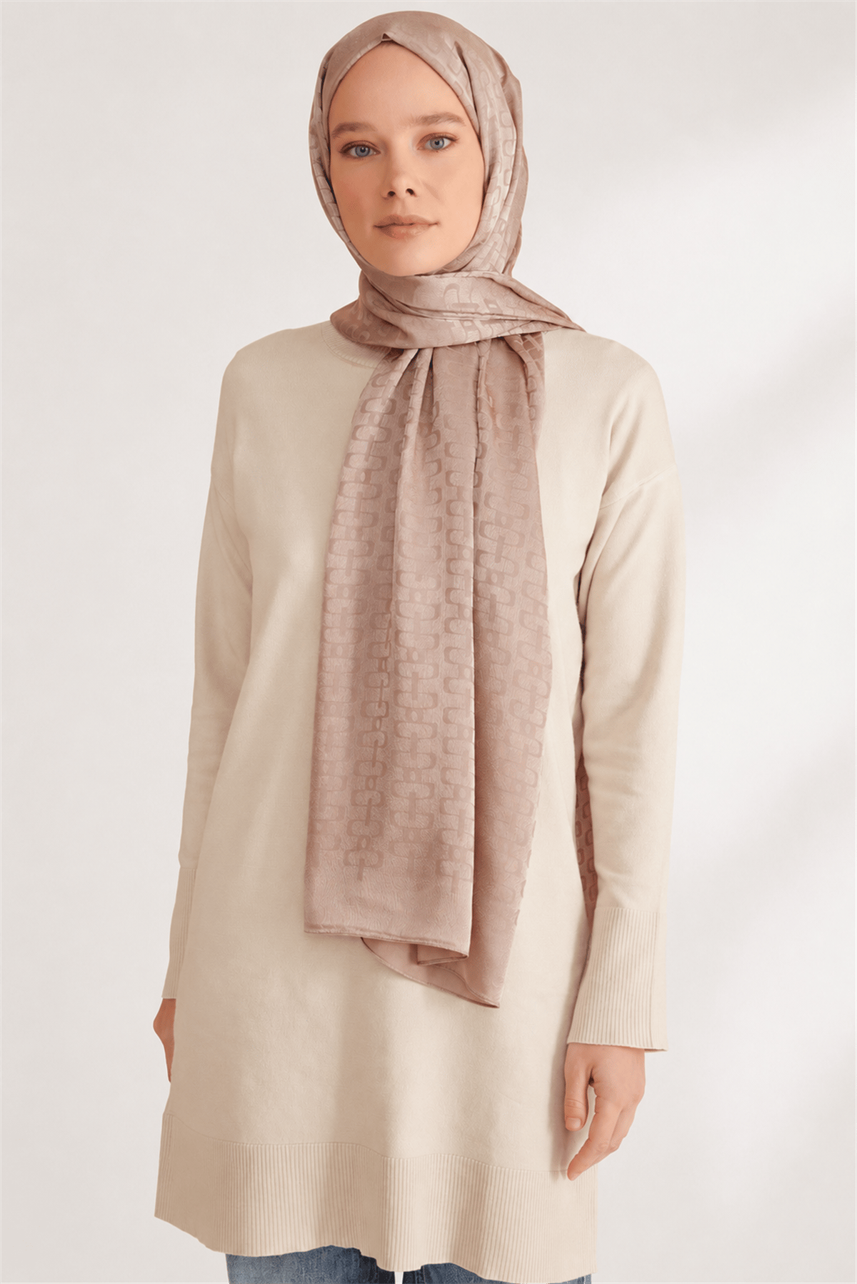 Belli Fresh Geometrik Desen Toz Pembe Jakarlı Şal 2 - 241826