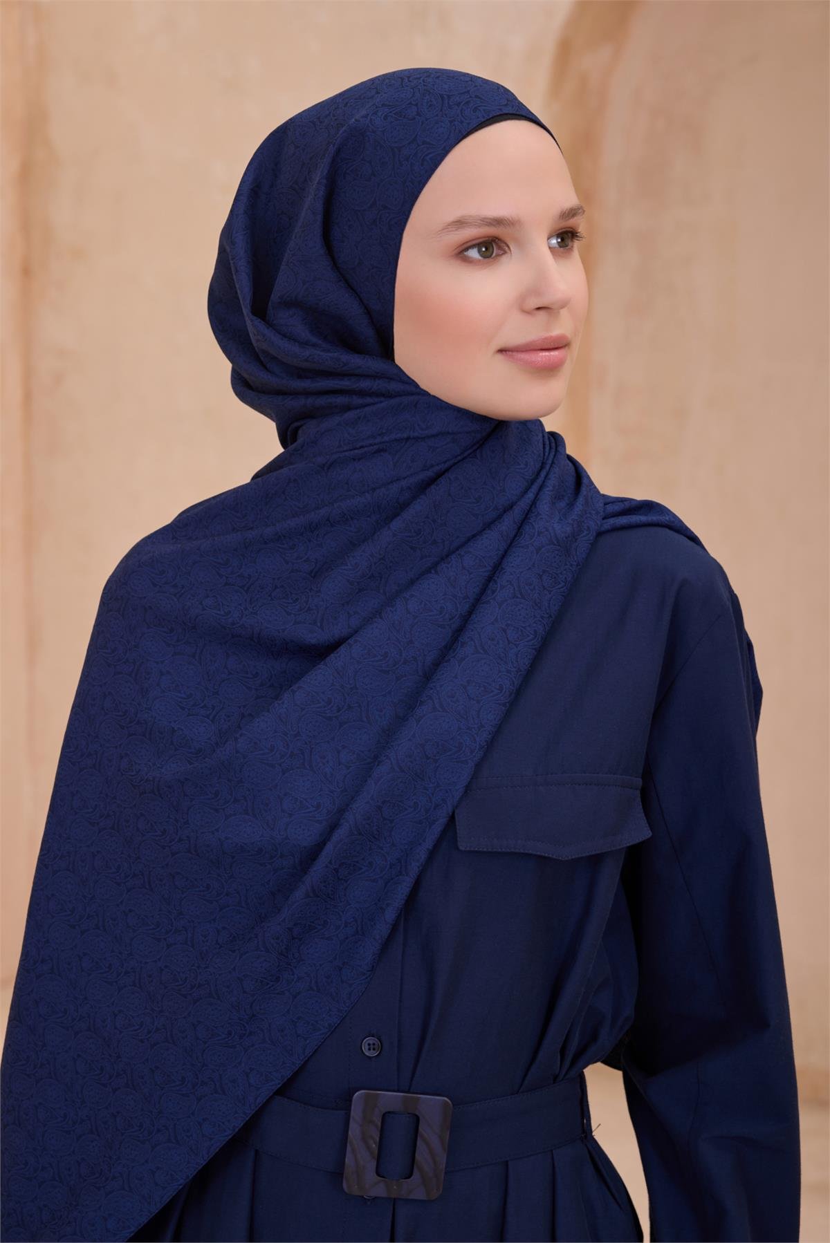 {URUNSEO_TITLE} | BELLI | POLYESTER ŞAL | BELLİ FRESH SİENA LACİVERT ŞAL 4