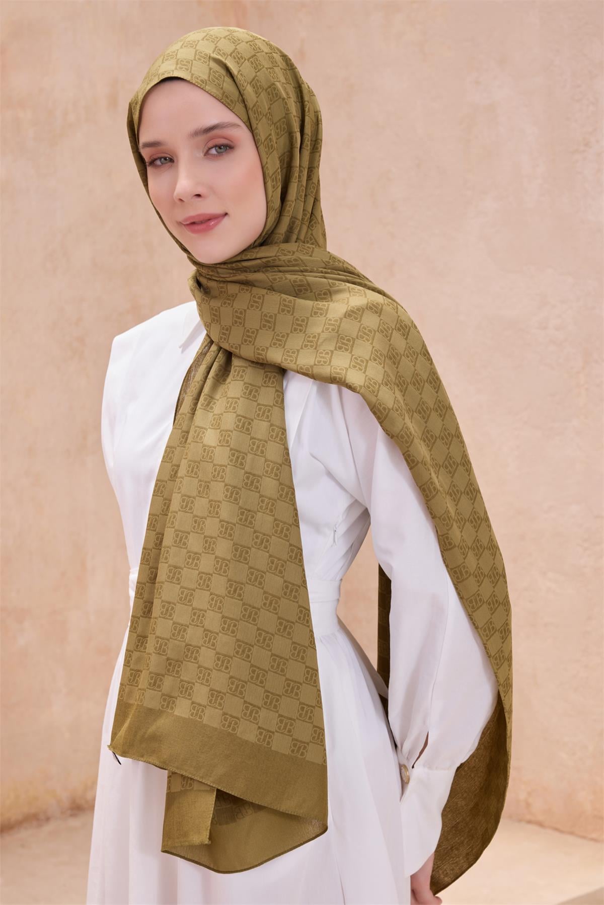 {URUNSEO_TITLE} | BELLI | POLYESTER ŞAL | BELLİ FRESH SİENA ZEYTİN HARDAL ŞAL 5