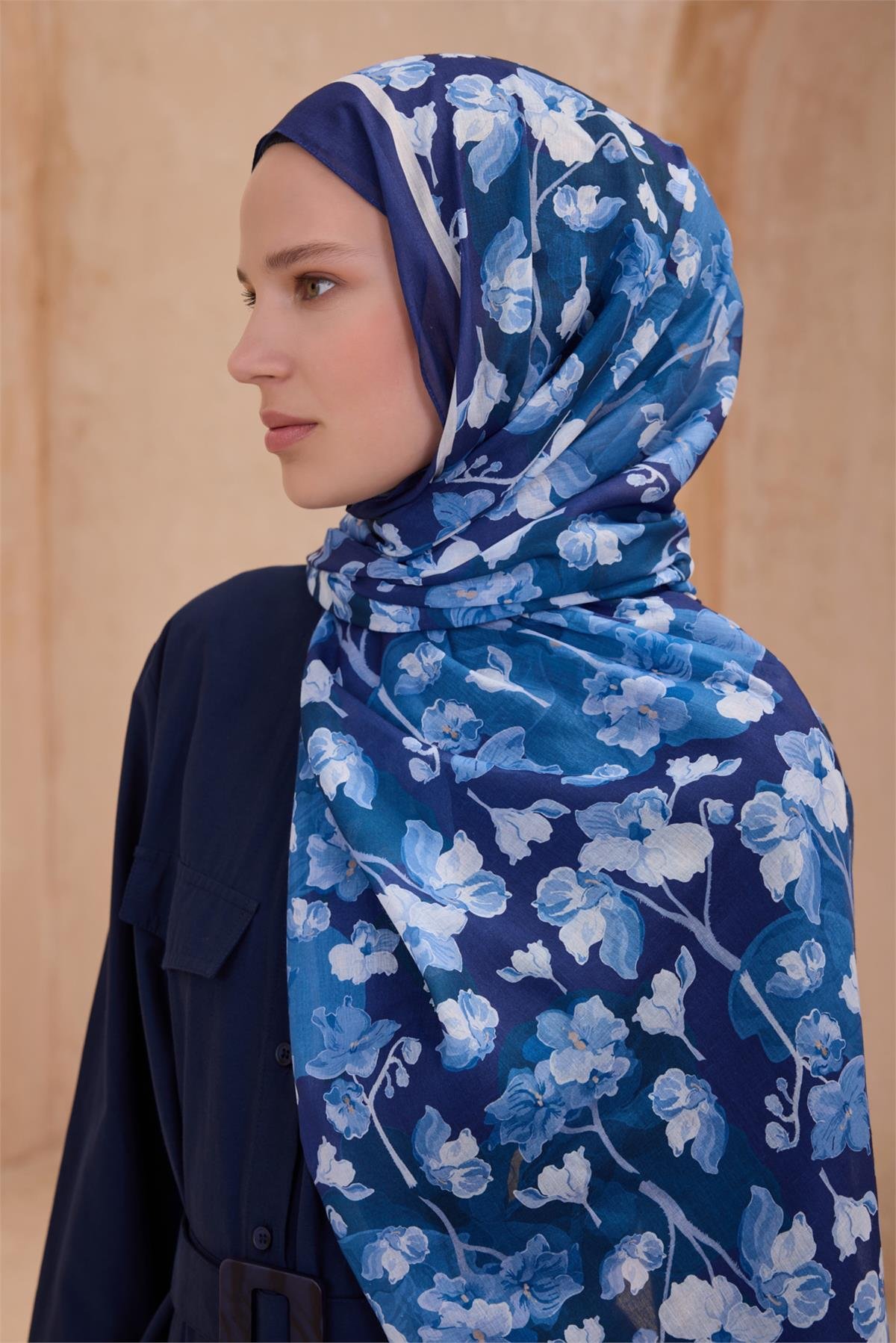{URUNSEO_TITLE} | BELLI | POLYESTER ŞAL | BELLİ FRESH TELA LACİVERT ŞAL 4