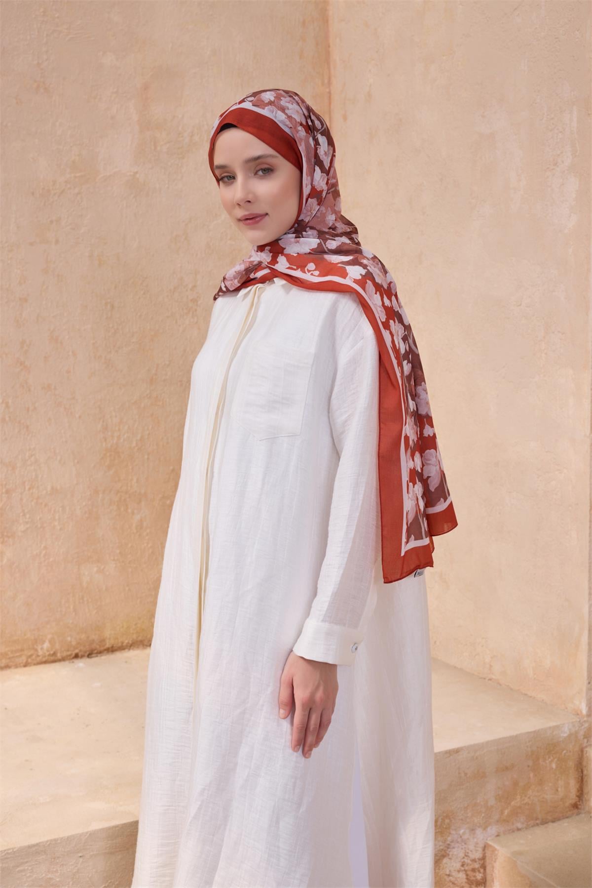 {URUNSEO_TITLE} | BELLI | POLYESTER ŞAL | BELLİ FRESH TELA NAR ÇİÇEĞİ ŞAL 4