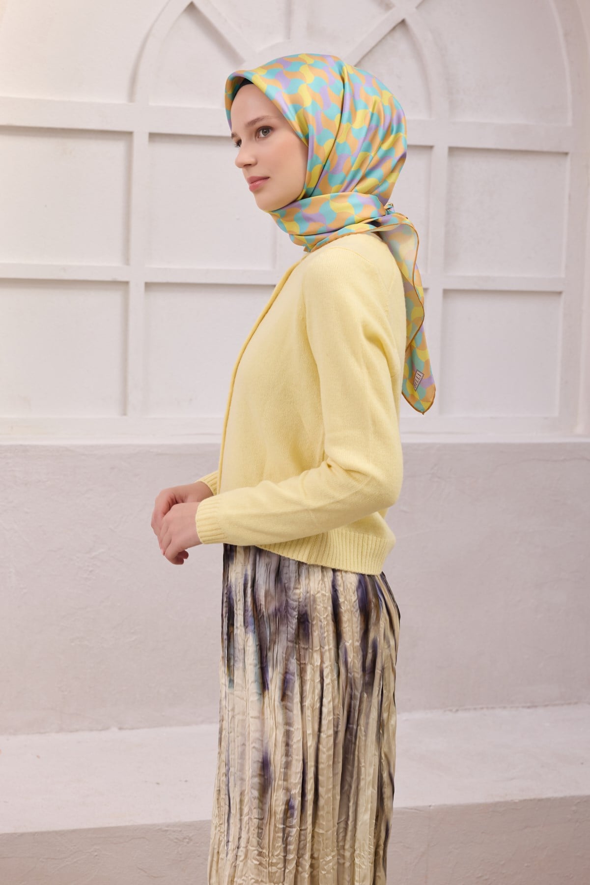 BELLİ GEOMETRİK DESEN İPEK EŞARP 4211D (TWILL) VİZON - 55