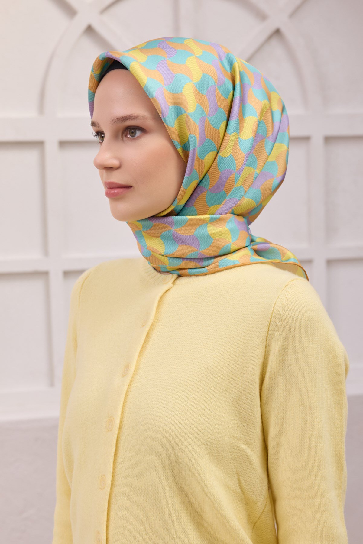 BELLİ GEOMETRİK DESEN İPEK EŞARP 4211D (TWILL) VİZON - 55