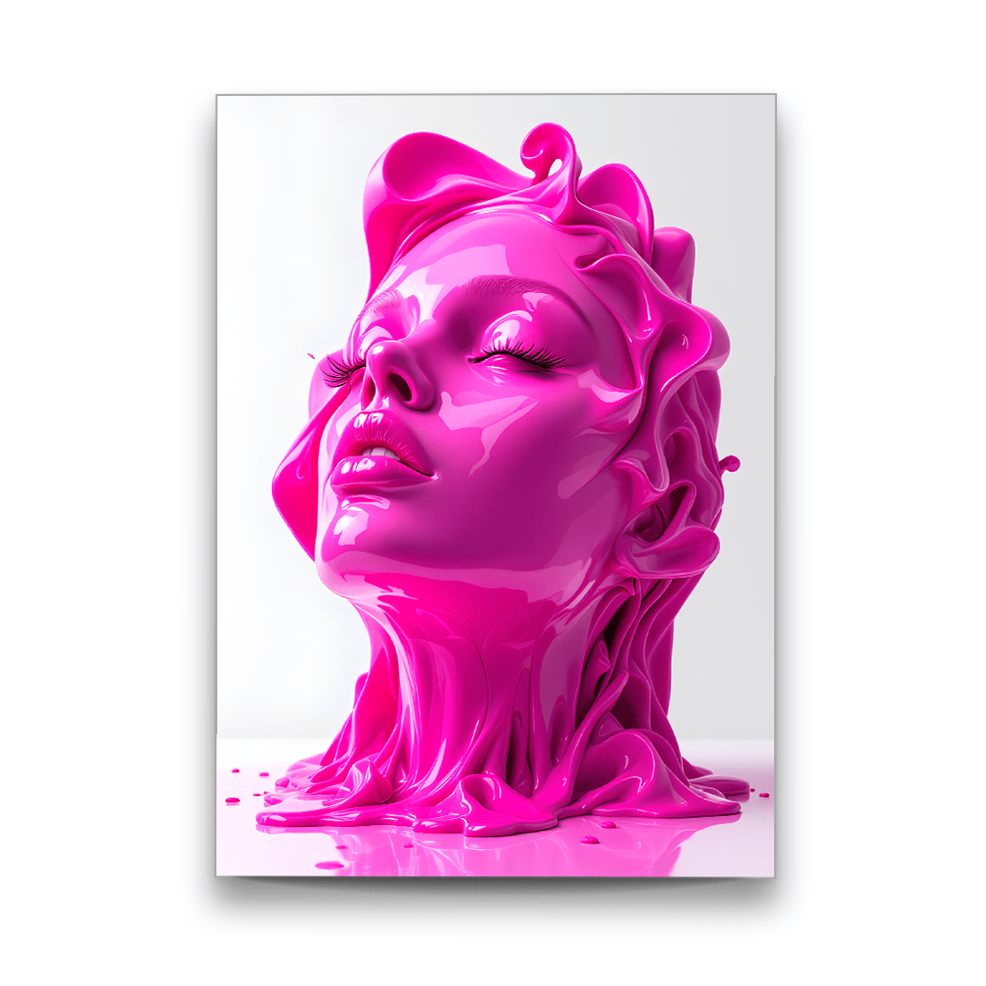 Akışkan Pembe Kadın Dikey Cam Tablo