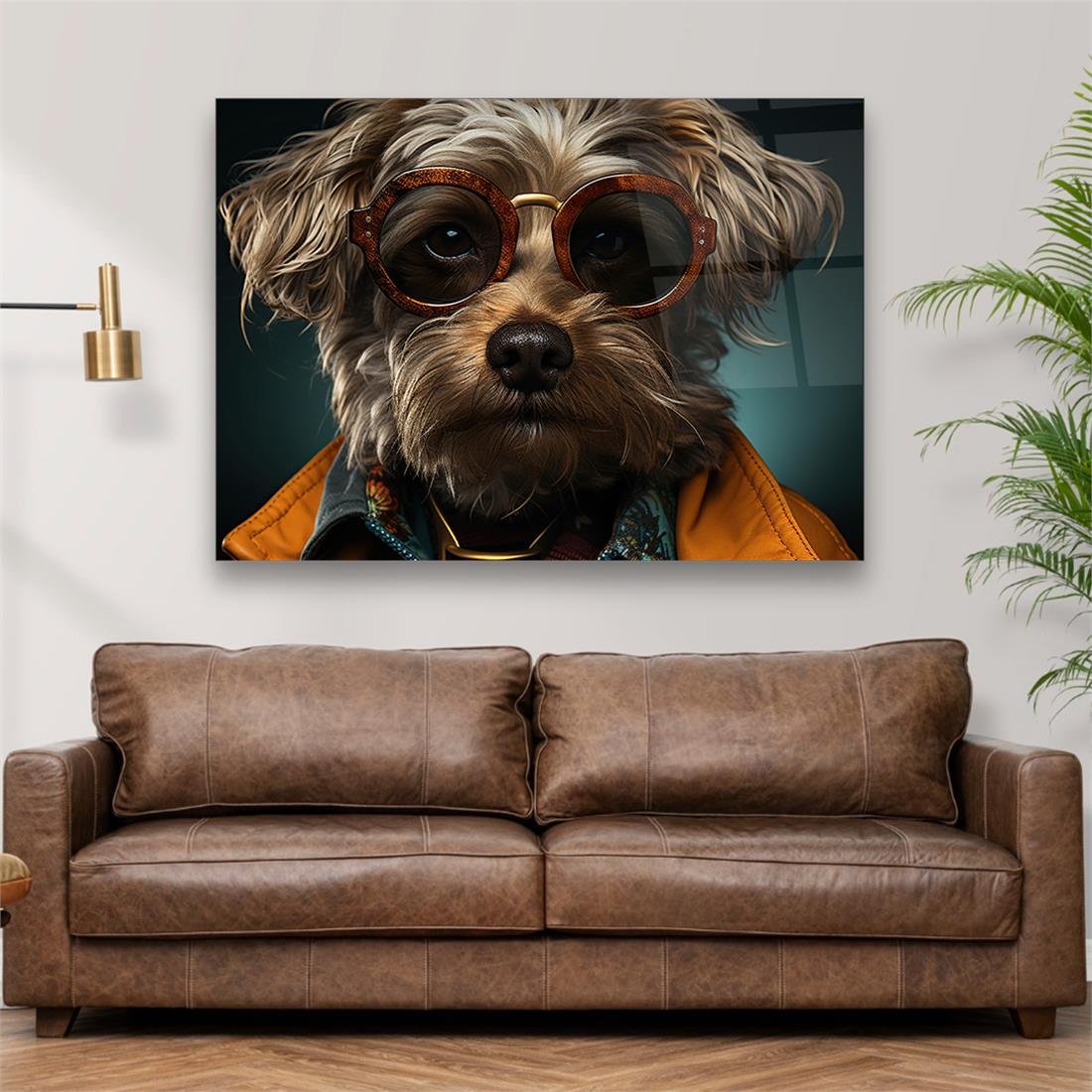 Gözlüklü Köpek Yatay Cam Tablo