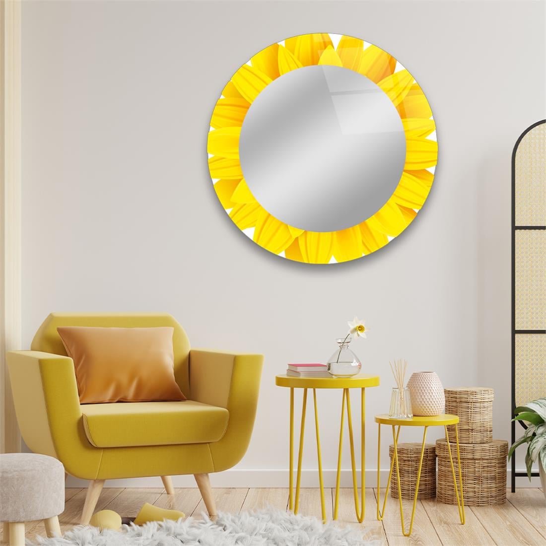 Güneş Çiçeği Desenli UV Baskılı Ayna