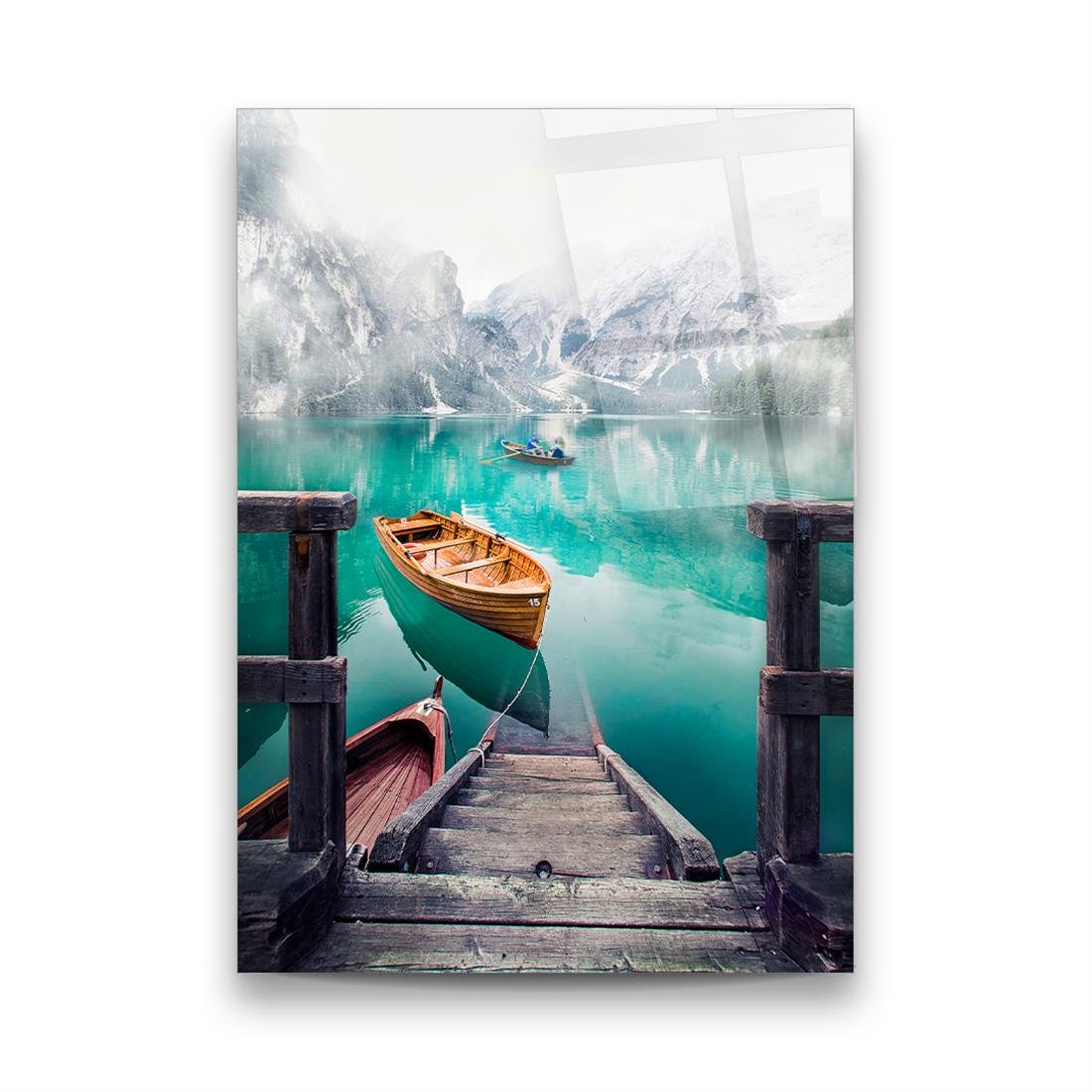 İtalya Braies Gölü Dikey Cam Tablo