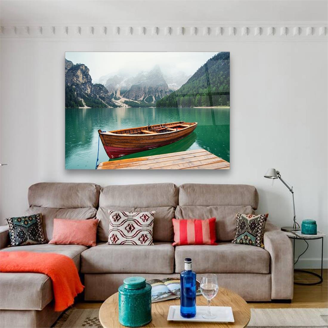 İtalya Braies Gölü Yatay Cam Tablo