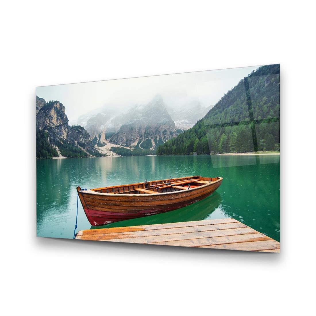 İtalya Braies Gölü Yatay Cam Tablo