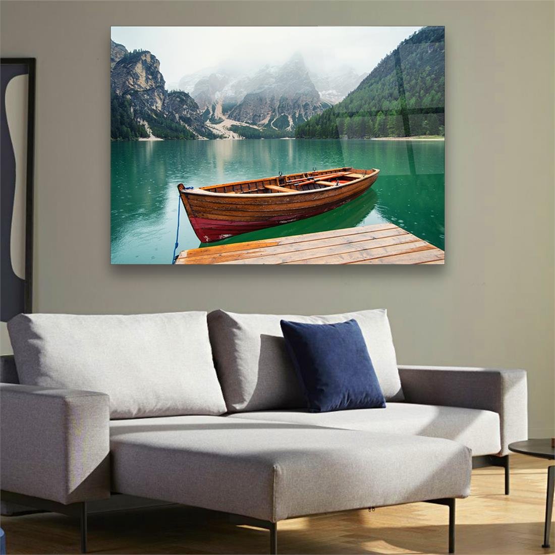İtalya Braies Gölü Yatay Cam Tablo