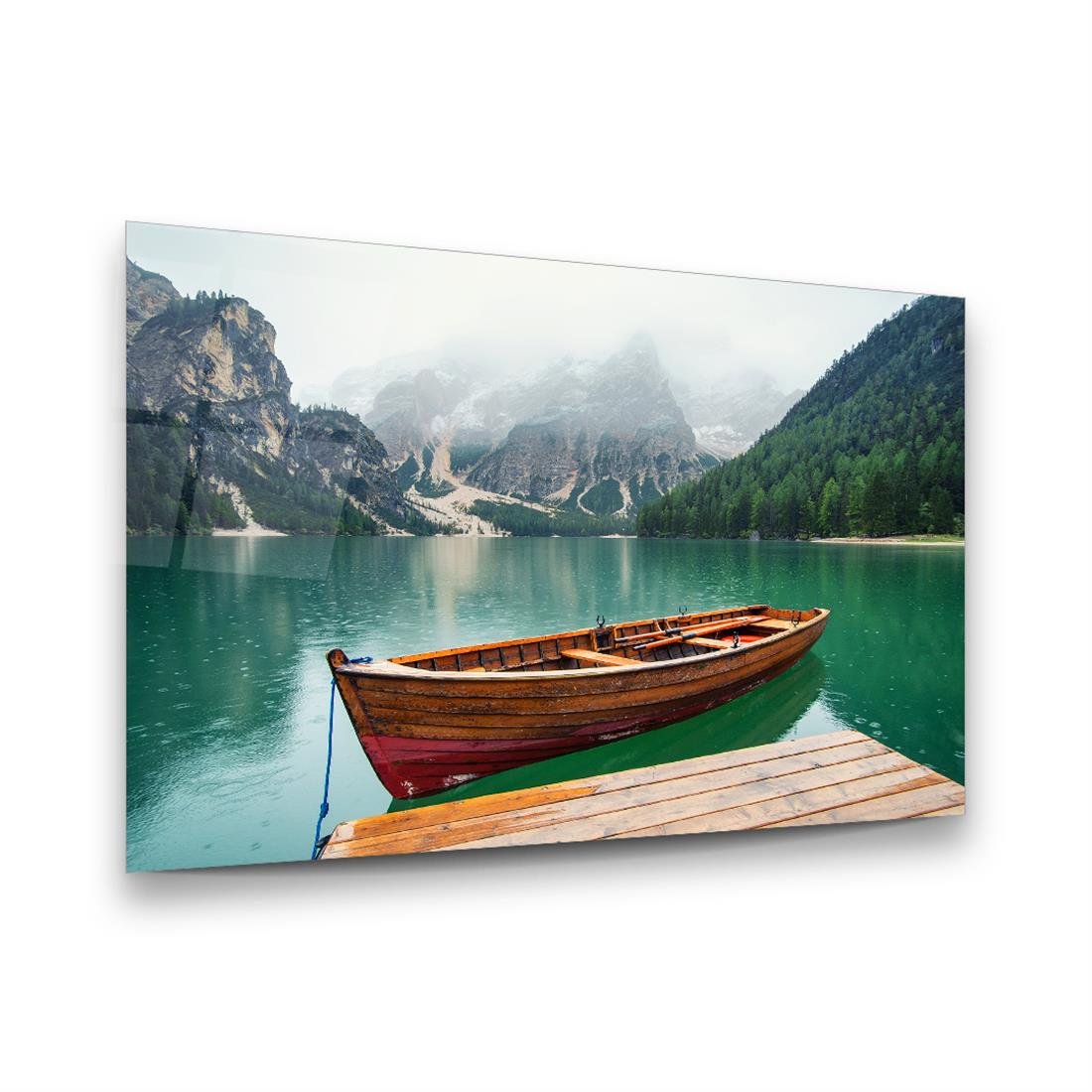 İtalya Braies Gölü Yatay Cam Tablo