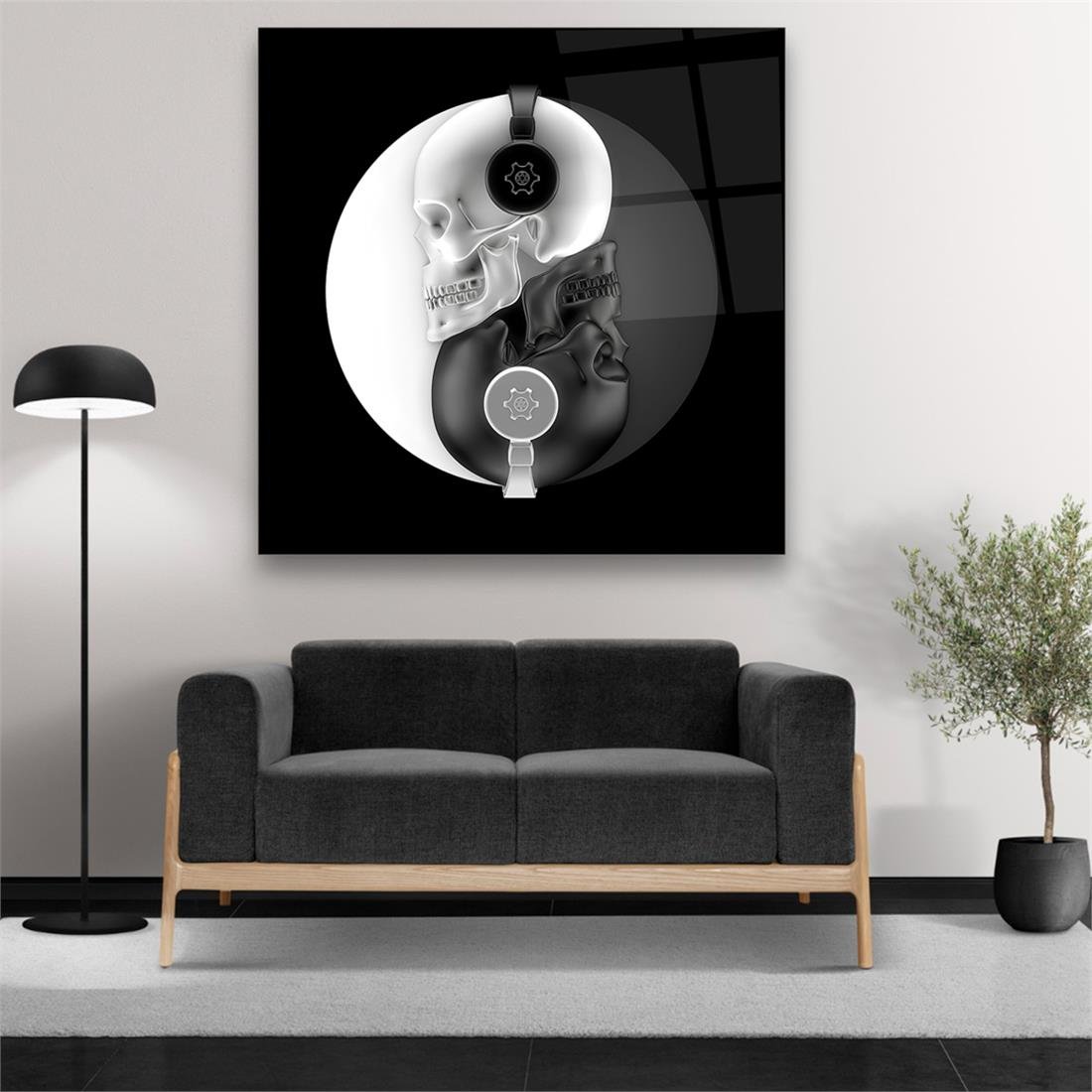 Kuru Kafa Yin ve Yang Kare Cam Tablo