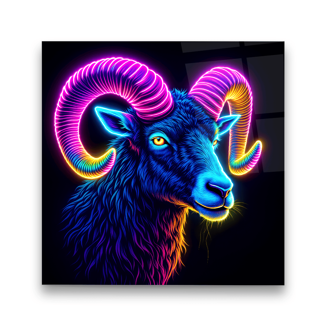 Neon Keçi Kare Cam Tablo