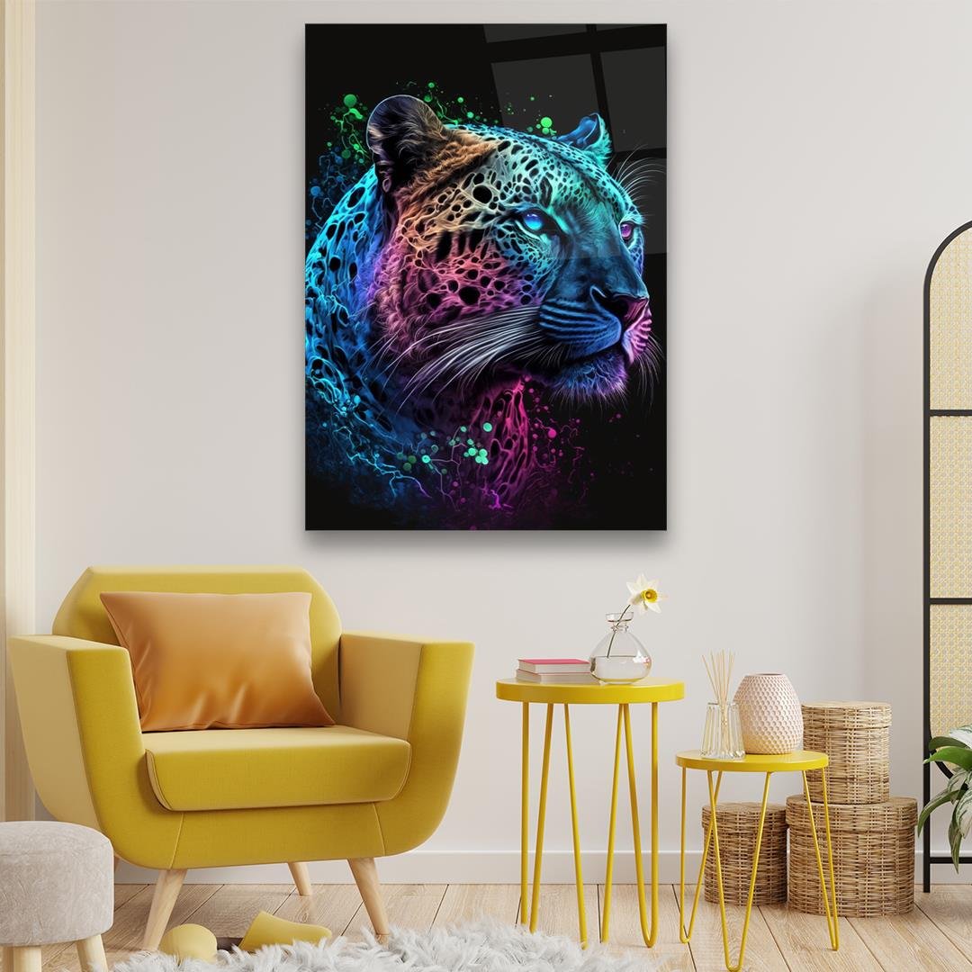 Neon Leopar Dikey Cam Tablo