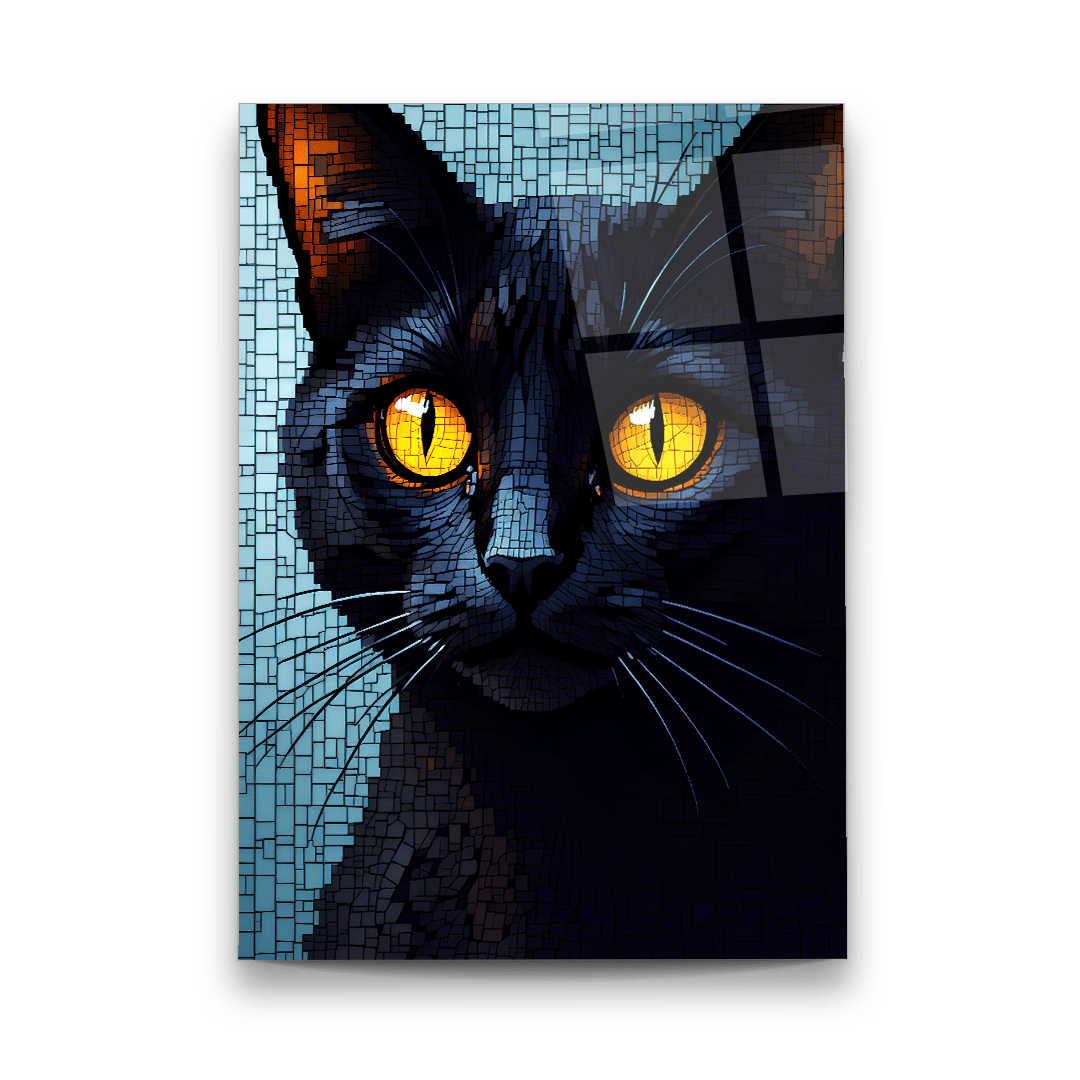 Piksel Desenli Kedi Dikey Cam Tablo