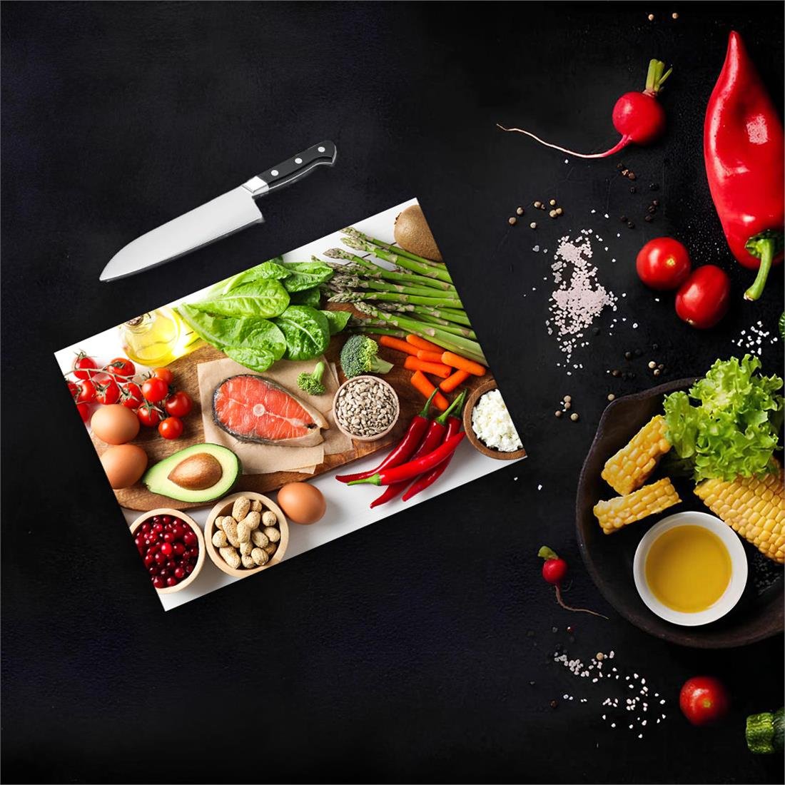 Sağlıklı Yiyecekler Cam Kesme Tahtası
