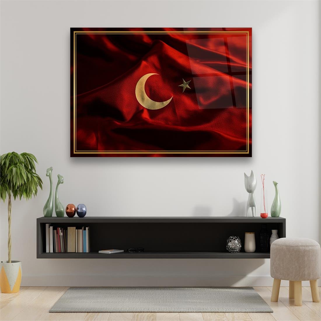 Türk Bayrağı Yatay Cam Tablo