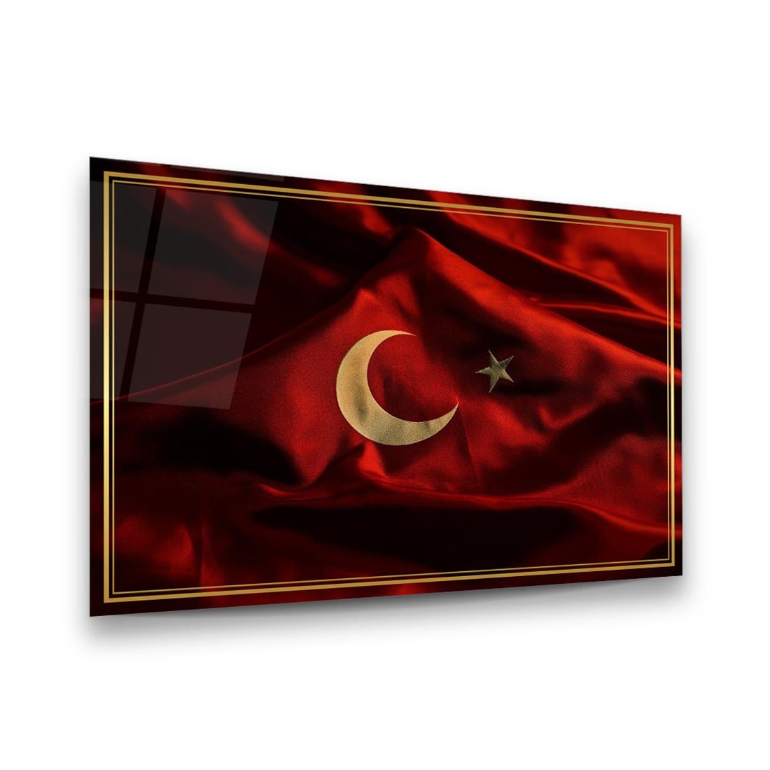 Türk Bayrağı Yatay Cam Tablo
