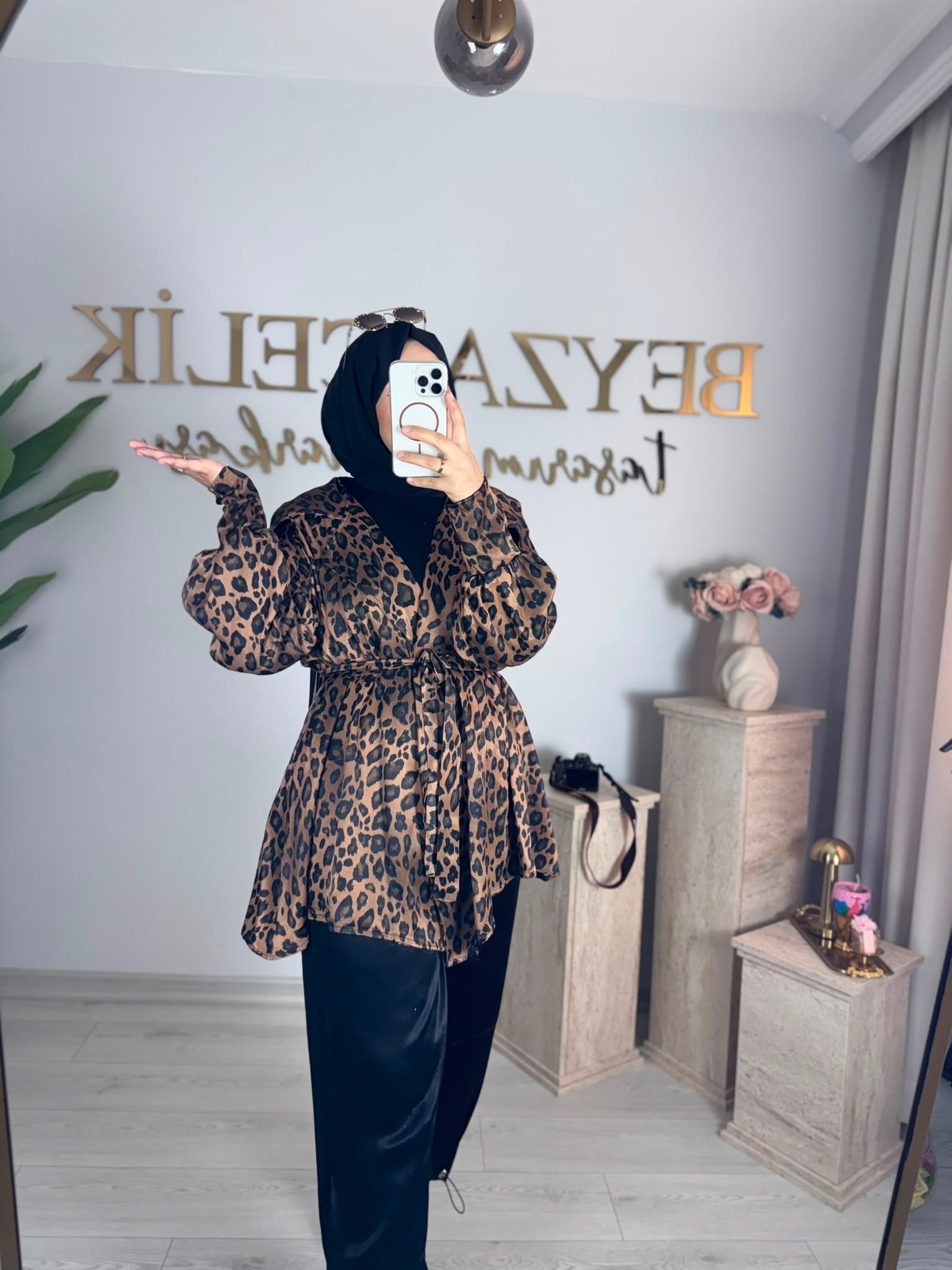 Kahve İpek Floş Leopar