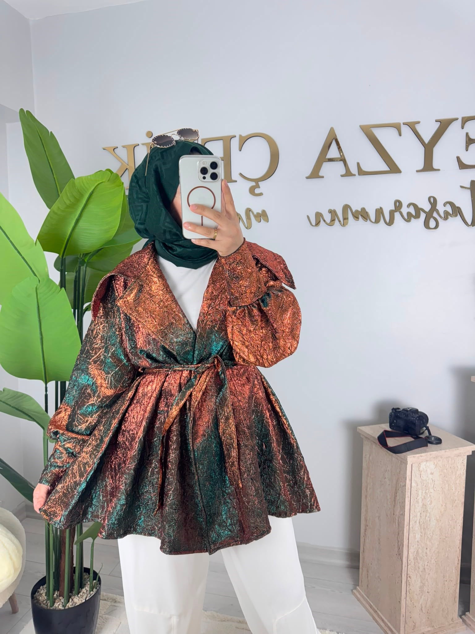 Zümrüt Turuncu Brokar Ceket