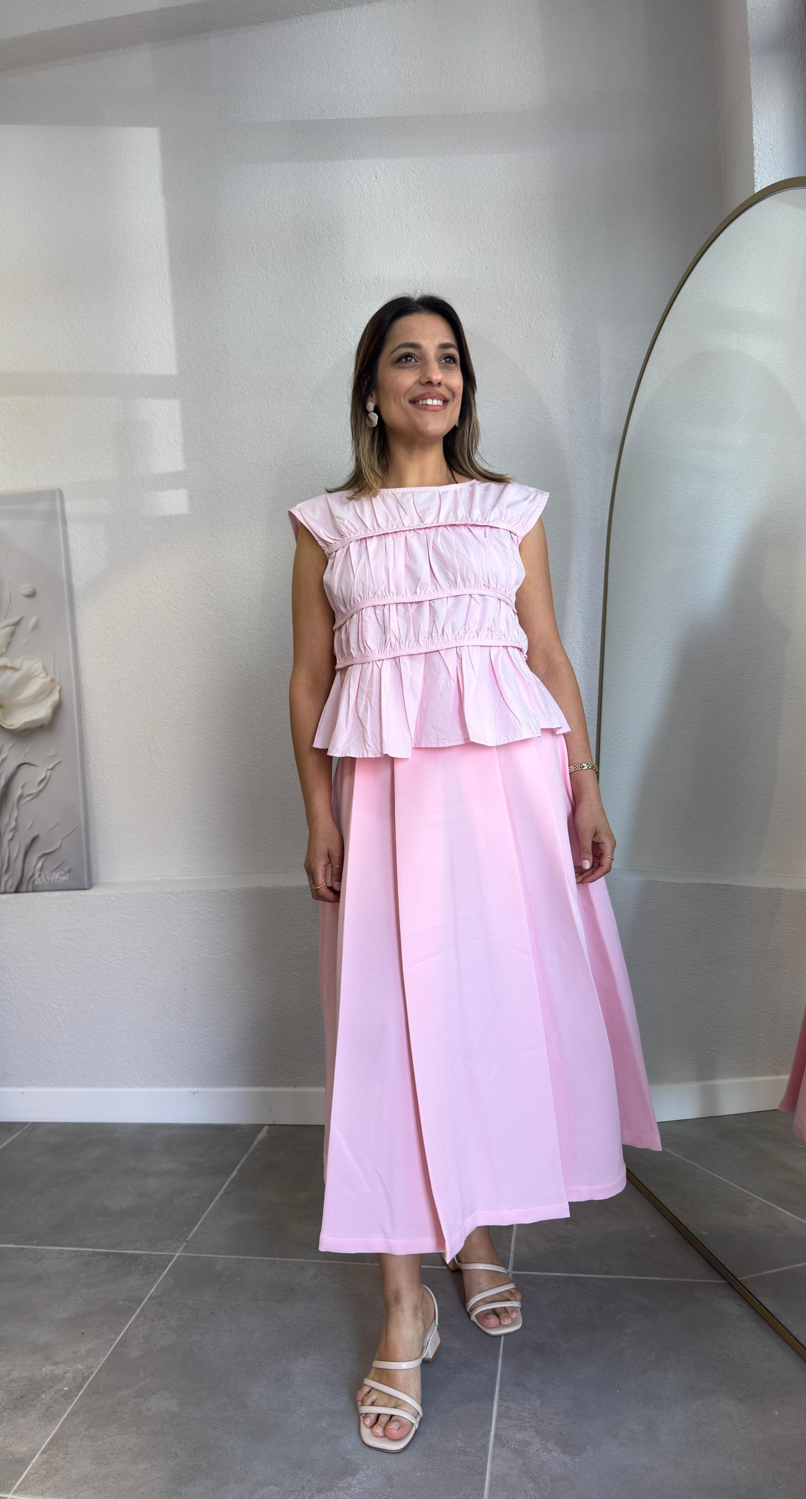 PEMBE BÜZGÜLÜ BLUZ STOK KODU 3102
