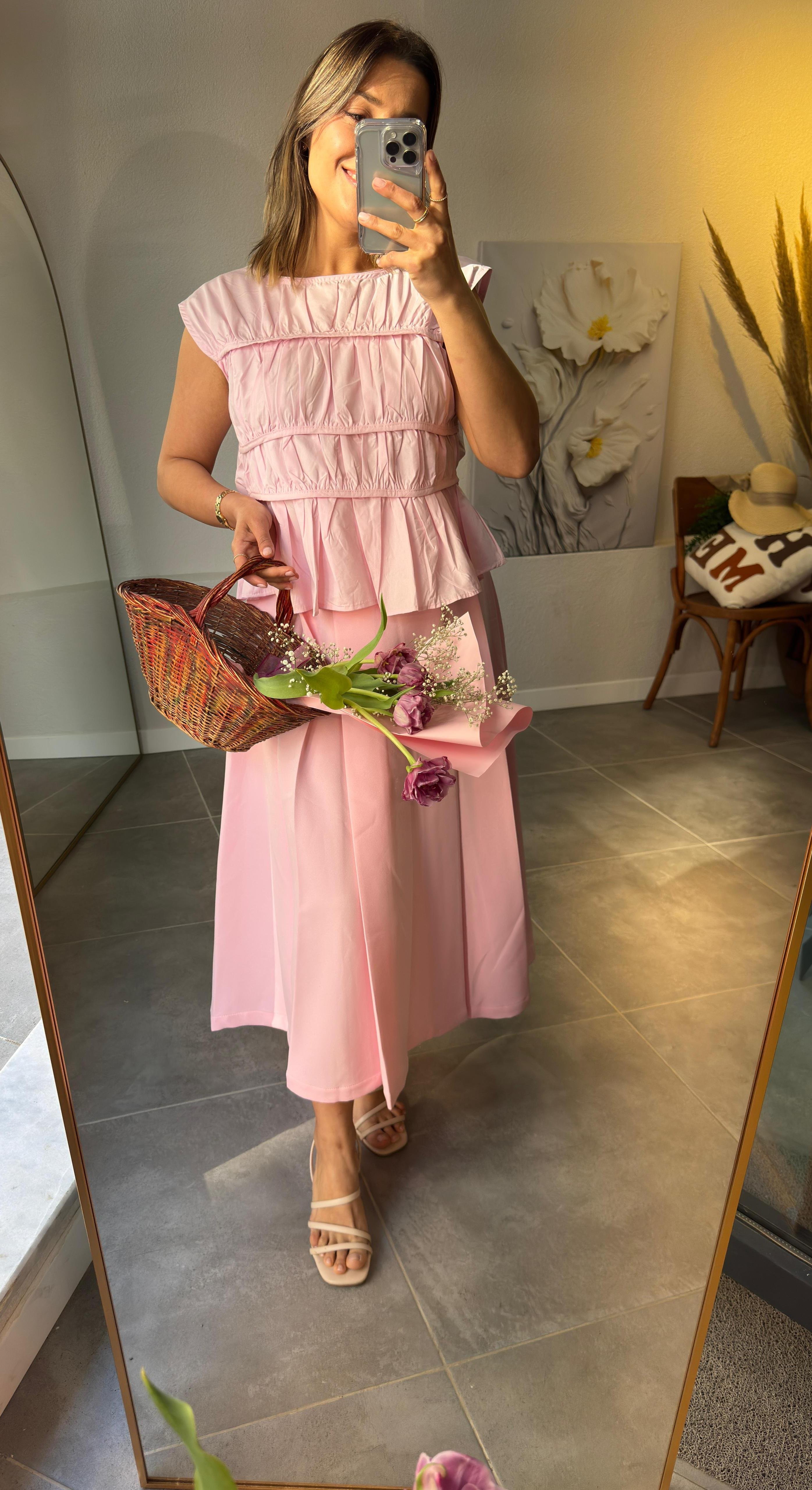 PEMBE PİLELİ ETEK STOK KODU 3100